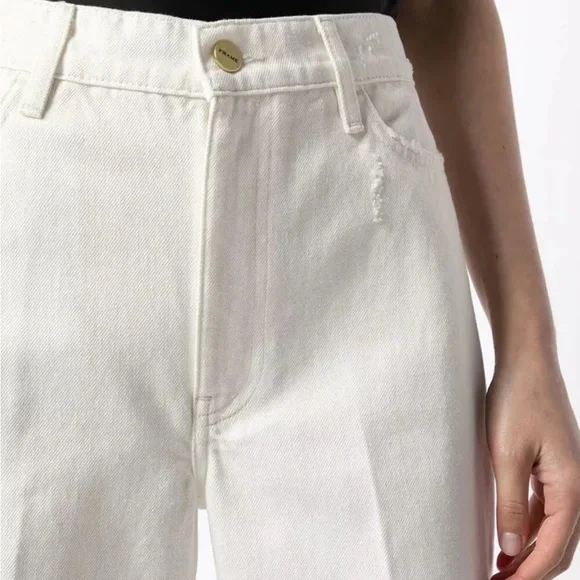 FRAMELE PIXIE SAILOR CUFF FLARED HIGH WAIST LEG JEANA VINTAGE WHITE SIZE 28